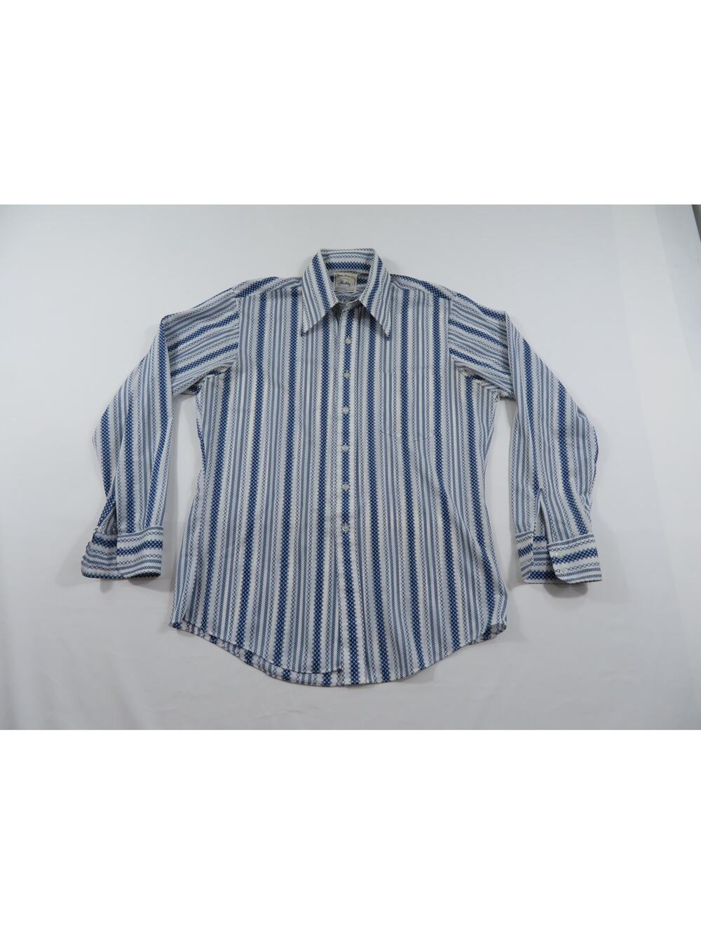 Fleetline Disco Shirt, Casual Polyester Blend, Blue White Sz M 15.5 1970s